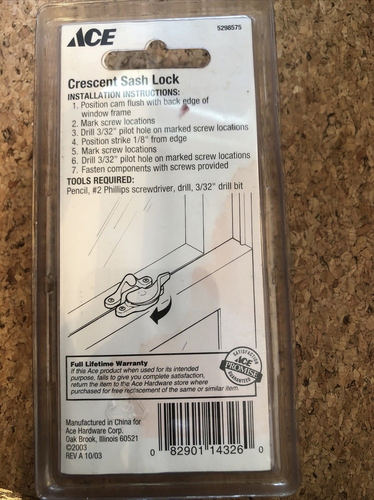 ace hardware sash lock crescent Chrome finish 5298575 New In Package