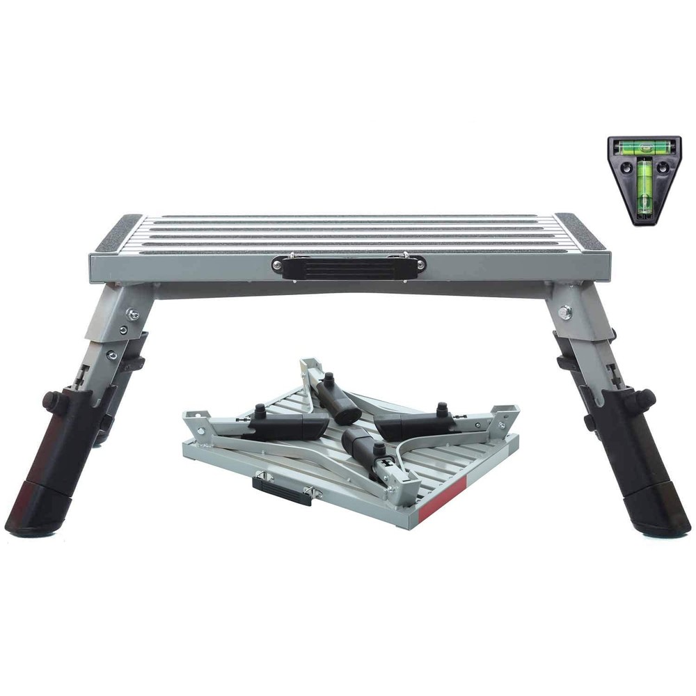 Large RV Step Stool, Adjustable Height Aluminum Folding Platform Step Ladder ...