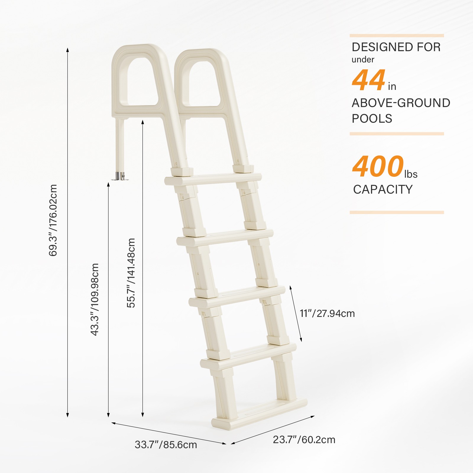 5 Step Ladder with Handrails of 300 lbs Capacity for 44in Swimming Pools