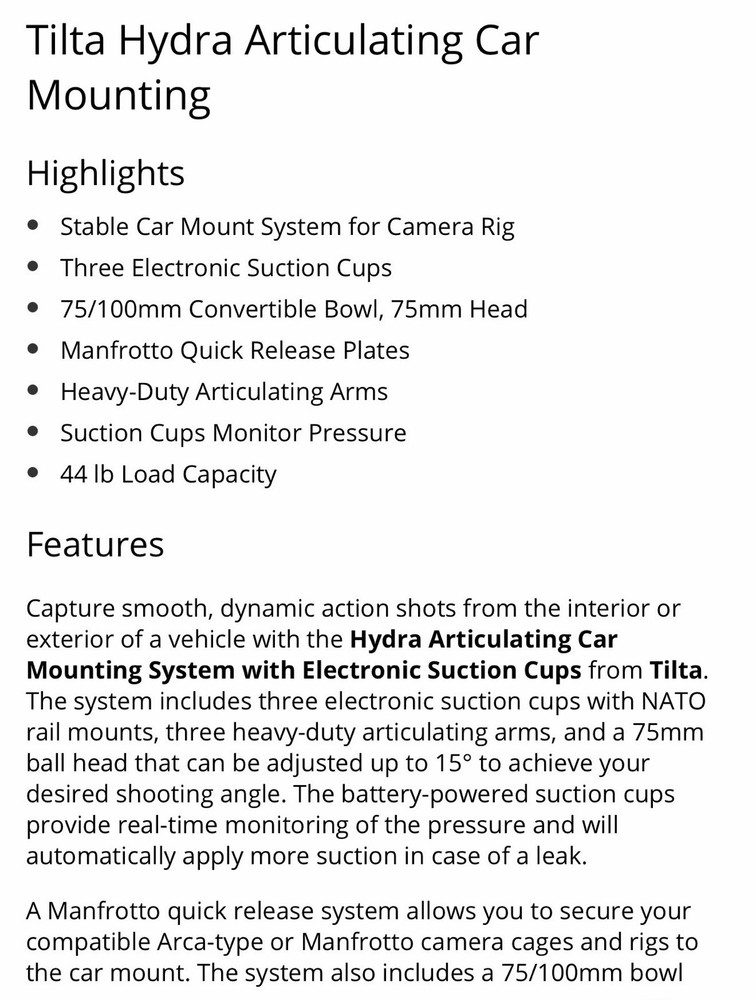 Tilta Hydra Articulating Car Mounting System
