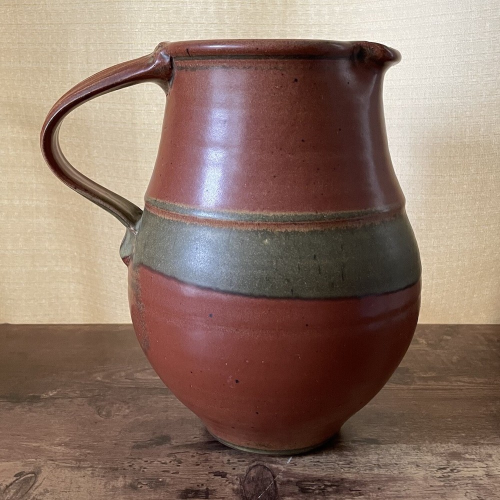 Robert Crystal Vermont Signed Studio Art Pottery Pitcher Brown Glazed Stoneware