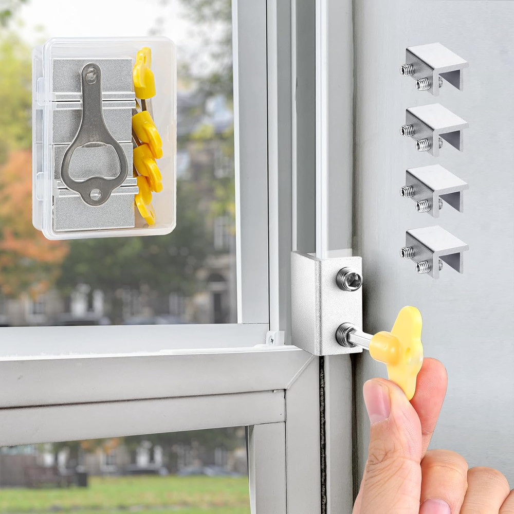 Window Locks,4 Sets Sliding Window Safety Locks with Key for Up and Down Windows