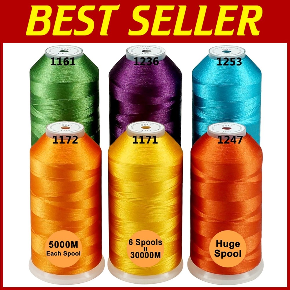 Color Packed Polyester Embroidery Thread - 6 Vibrant Colors