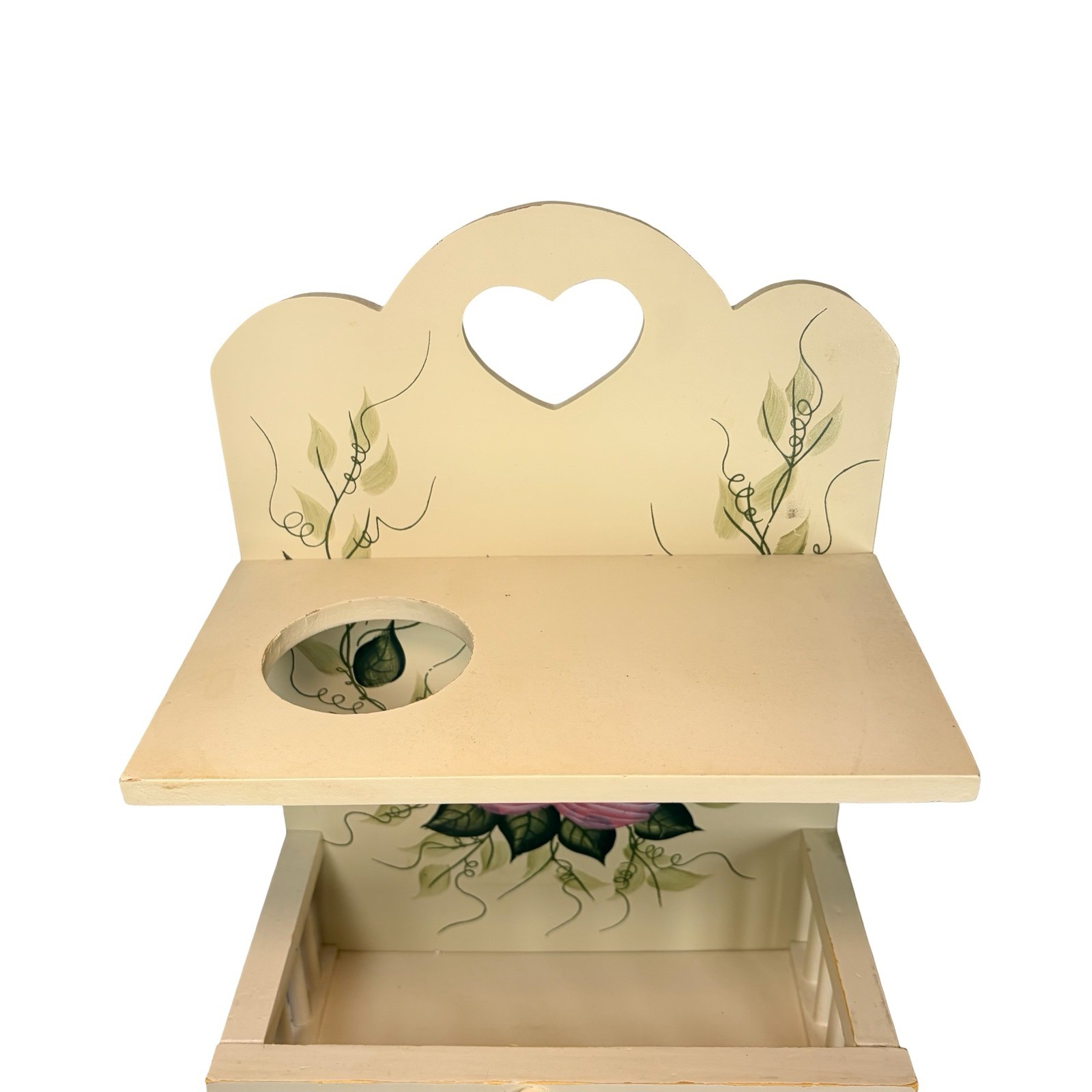 Kenyield Vintage Wood Wall Shelf Rack Heart Cutout Pink Roses Cottage Coe