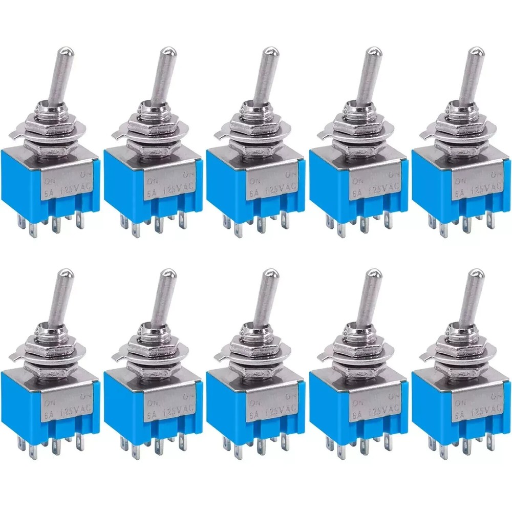 10Pcs DPDT Mini Toggle Switch 6-Pin 2 Position ON/ON Miniature Toggle Switch 6A