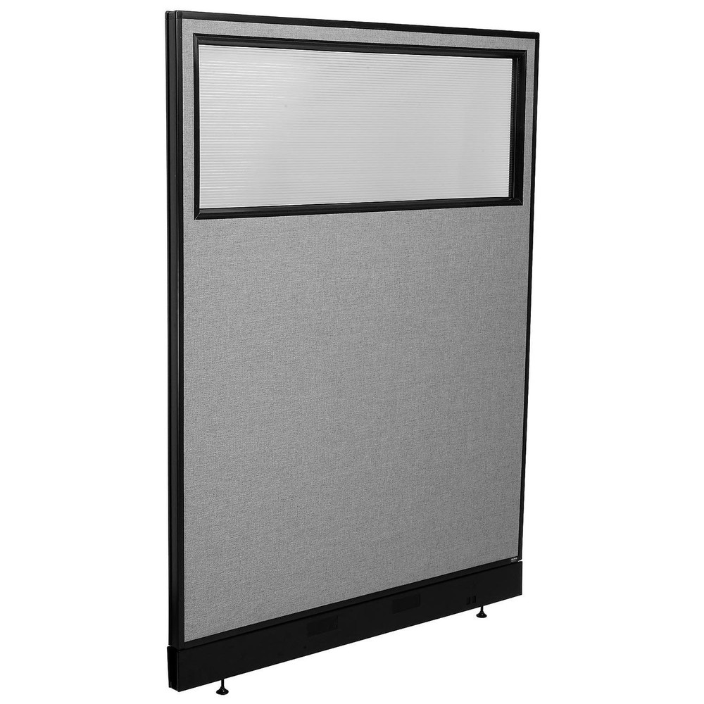 48-1/4"W x 64"H Office Partition Panel with Partial Window Pass-Thru Cable Gray