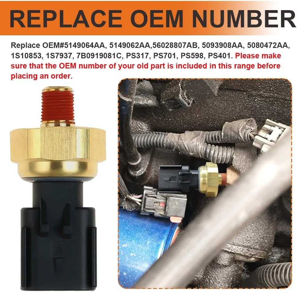 Engine Oil Pressure Sensor Sender Switch, Sending Unit, Black + golden