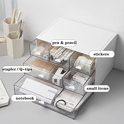 3 Tier Small Desk Organizer with Drawer, Stackable Desktop Storage Box,