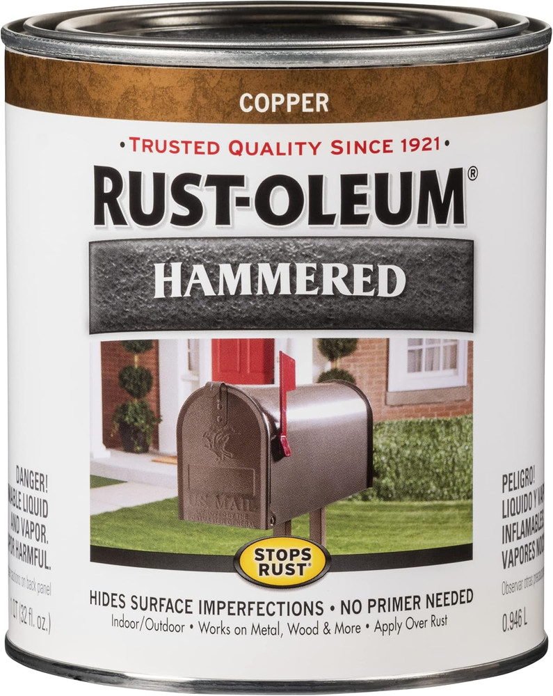 239074 Stops Rust Hammered Finish Paint, Quart, Copper, (Pack of 1)