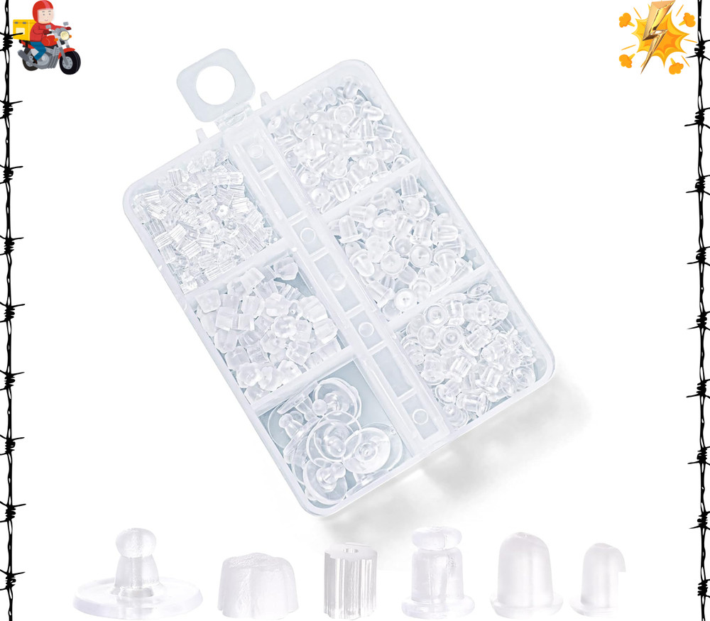 6 Styles Silicone Earring Backs for Studs, 600 Pcs Clear Soft Earring Backings H