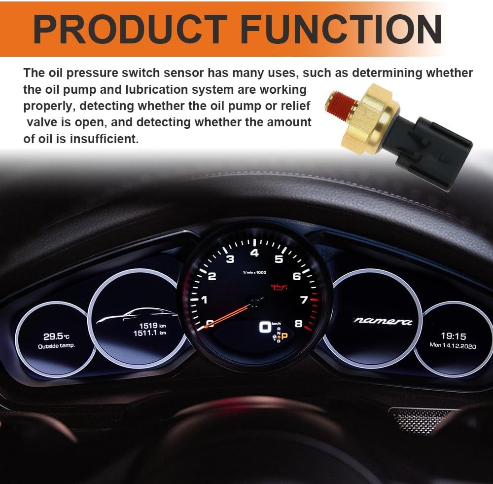Engine Oil Pressure Sensor Sender Switch, Sending Unit, Black + golden