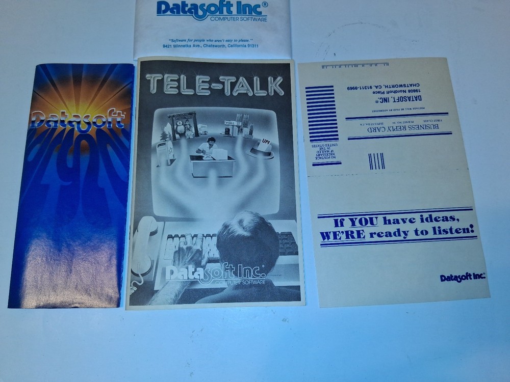 1982 TELE-TALK by DataSoft Telecommunications Software for Atari 400/800 32K Op