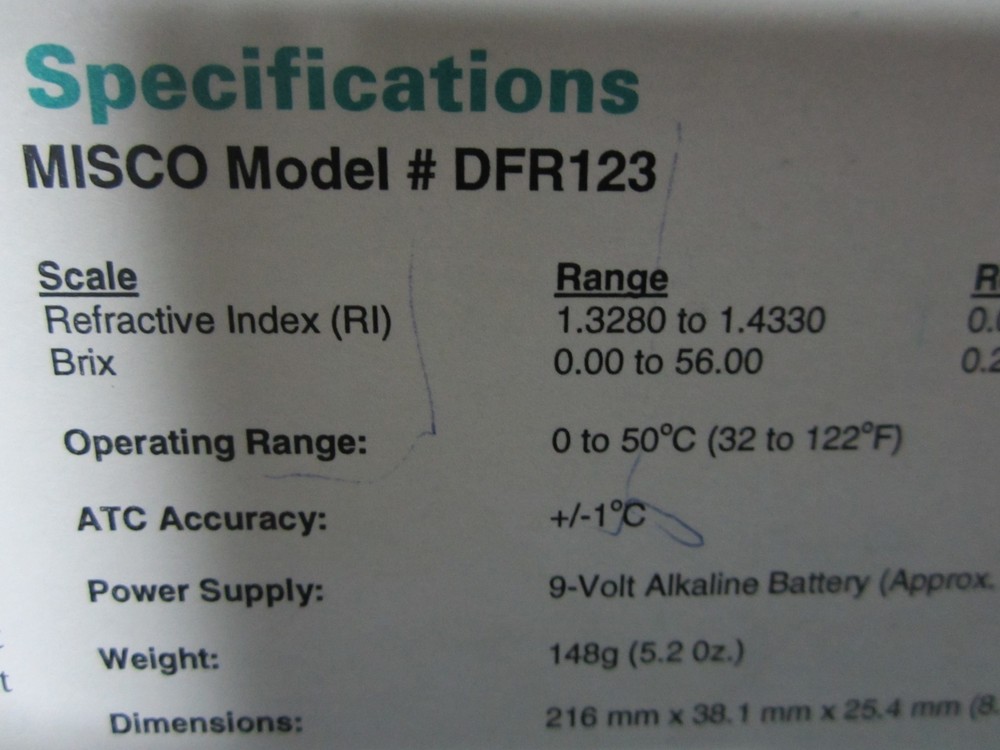 OPTICAL MISCO REFRACTOMETER INSTRUMENT OPTICS + MANUAL ?? AS IS BIN#58-23