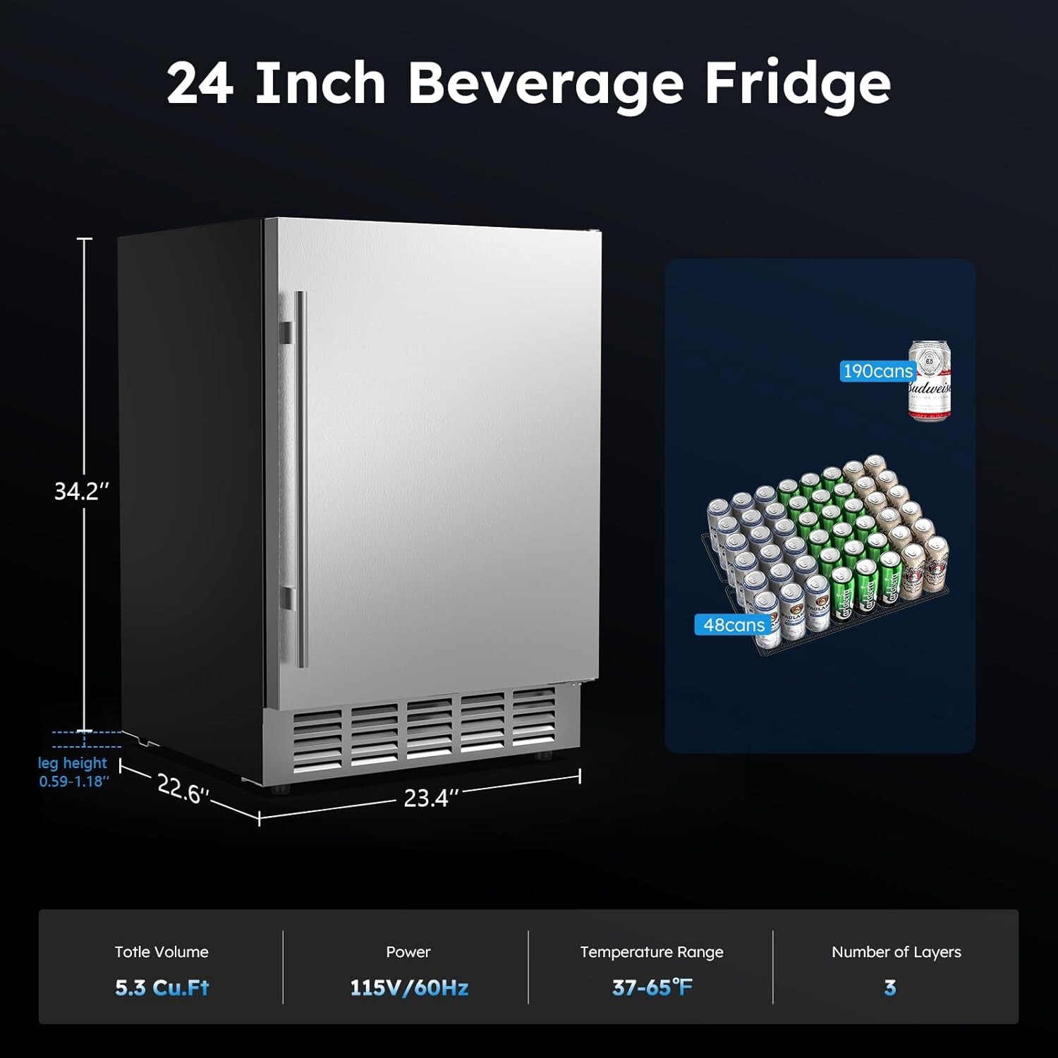 24 In Outdoor Beverage Refrigerator Stainless Steel Beverage Cooler Beer Fridge