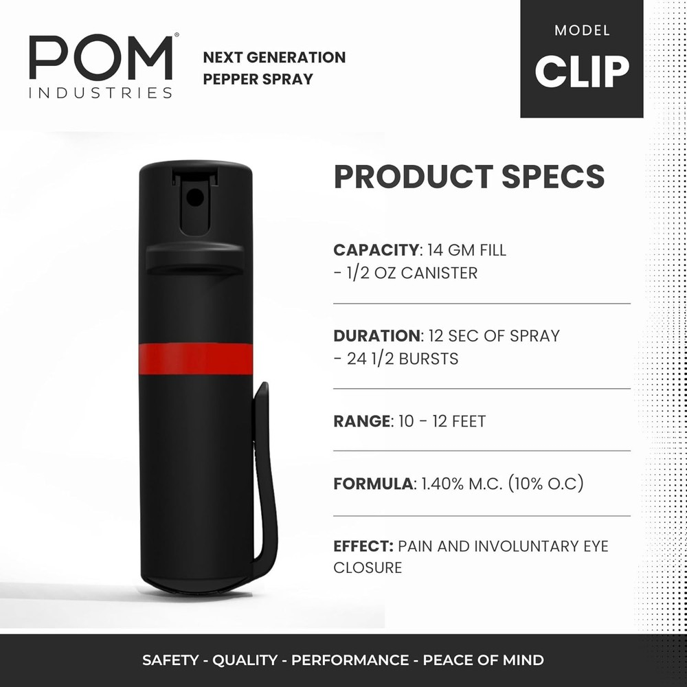 POM Pepper Spray Combo Pack Clip & Keychain - Maximum Strength OC Spray Self Def