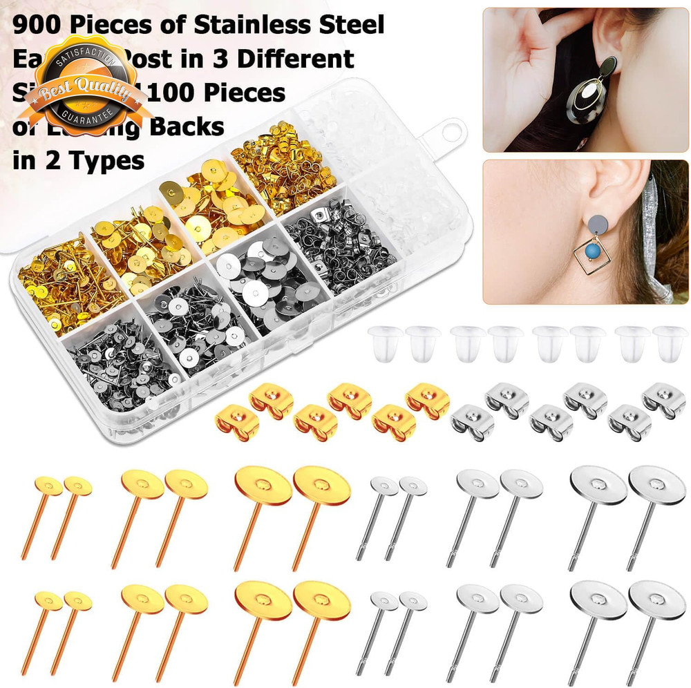 Earring Making Kit 2000 Pcs Hypoallergenic Stud Posts and Backs Set