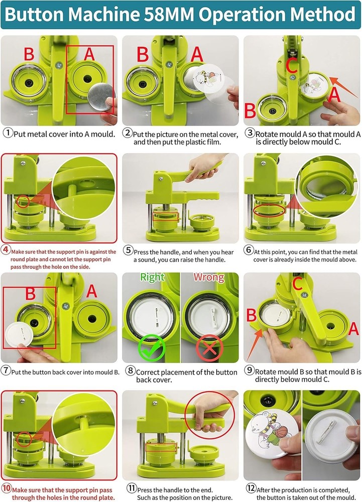 Installation-Free 58mm Button Maker Machine - Includes Magic Book & 100 Parts