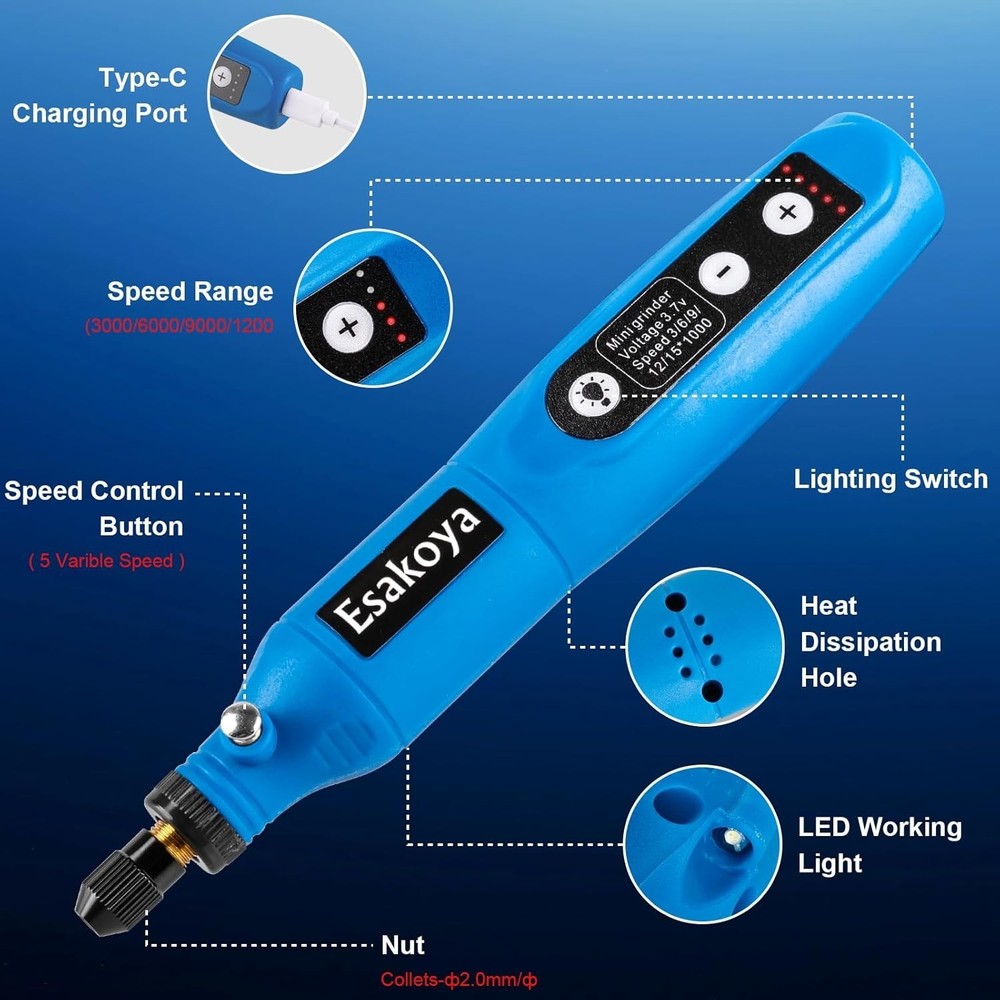 Cordless Rotary Tool, 5-Speed Mini Rotary Tool Kit with 75 Accessories, Multi-Pu