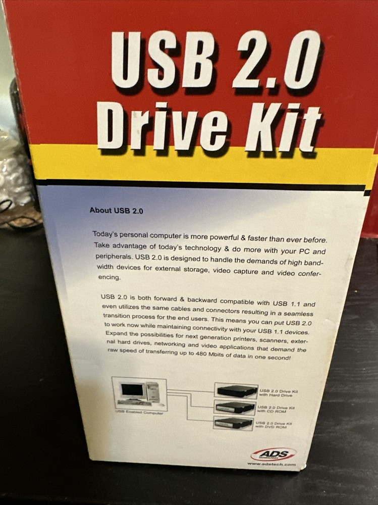 ADS Technology USB 2.0 External Hard Drive CD DVD Drive Kit USBX-804 PC Mac