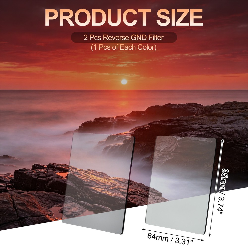 2Pcs ND2/ND4 Reverse GND Filter Graduated Neutral Density Lens Filter, Gray