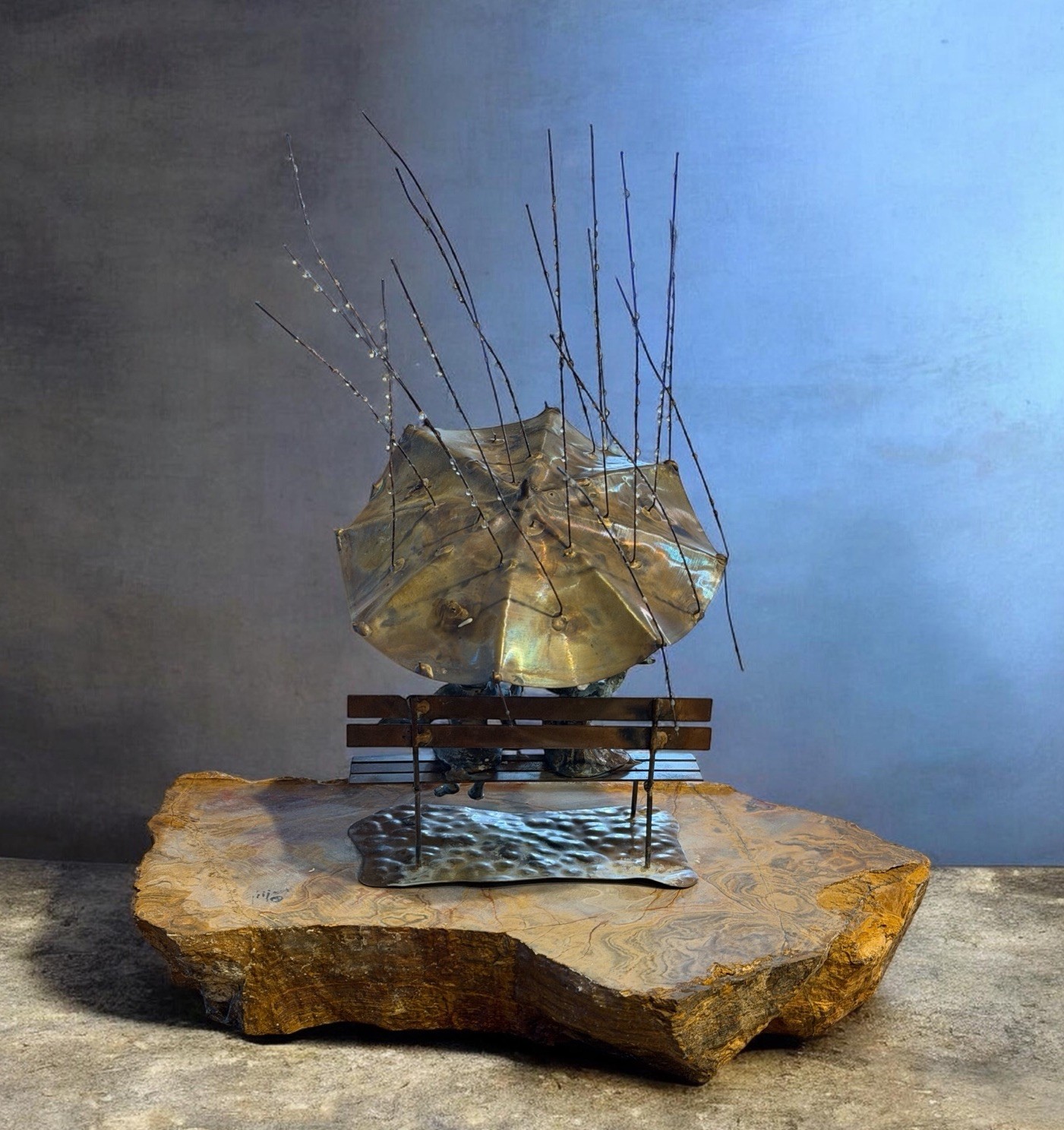 Vintage 1970s Bijan Brass & Copper Figural Rain Drops Sculpture Signed 14”