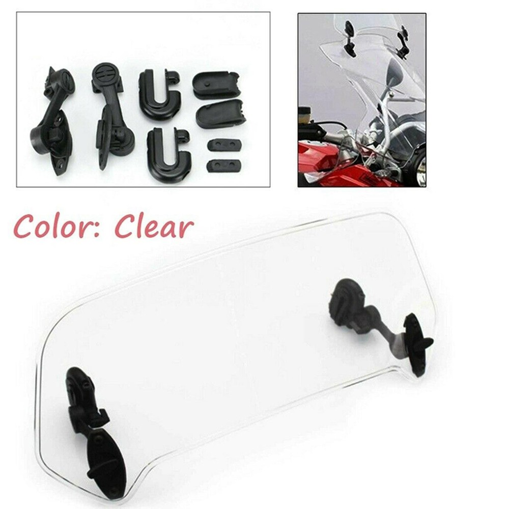Adjustable Clip On Motorcycle Windshield Extension Spoiler Wind Deflector Clear