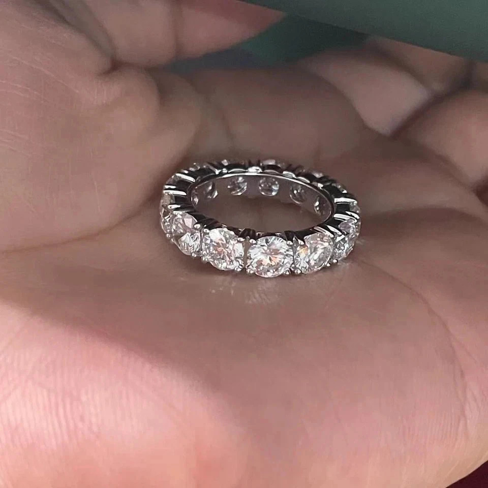 4.00Ct Round Cut Natural Diamond 18K White Gold Anniversary Eternity Band Ring