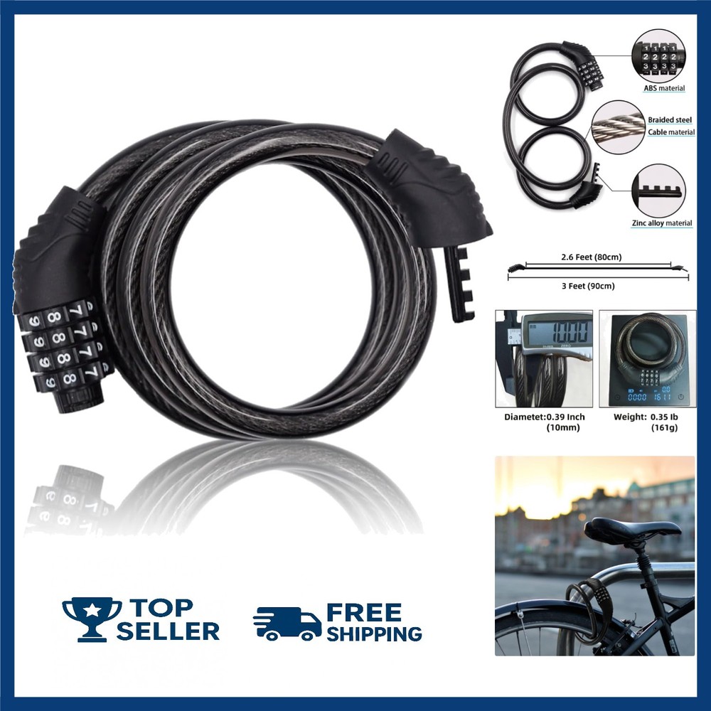 Lightweight 3ft Combination Cable Lock for Bikes and Scooters - Secure & Safe