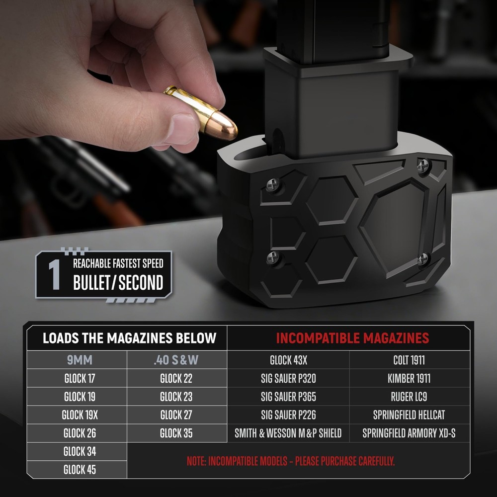 Magazine Speed Loader, Rapid Loader for Glock 9mm/.40sw, Black