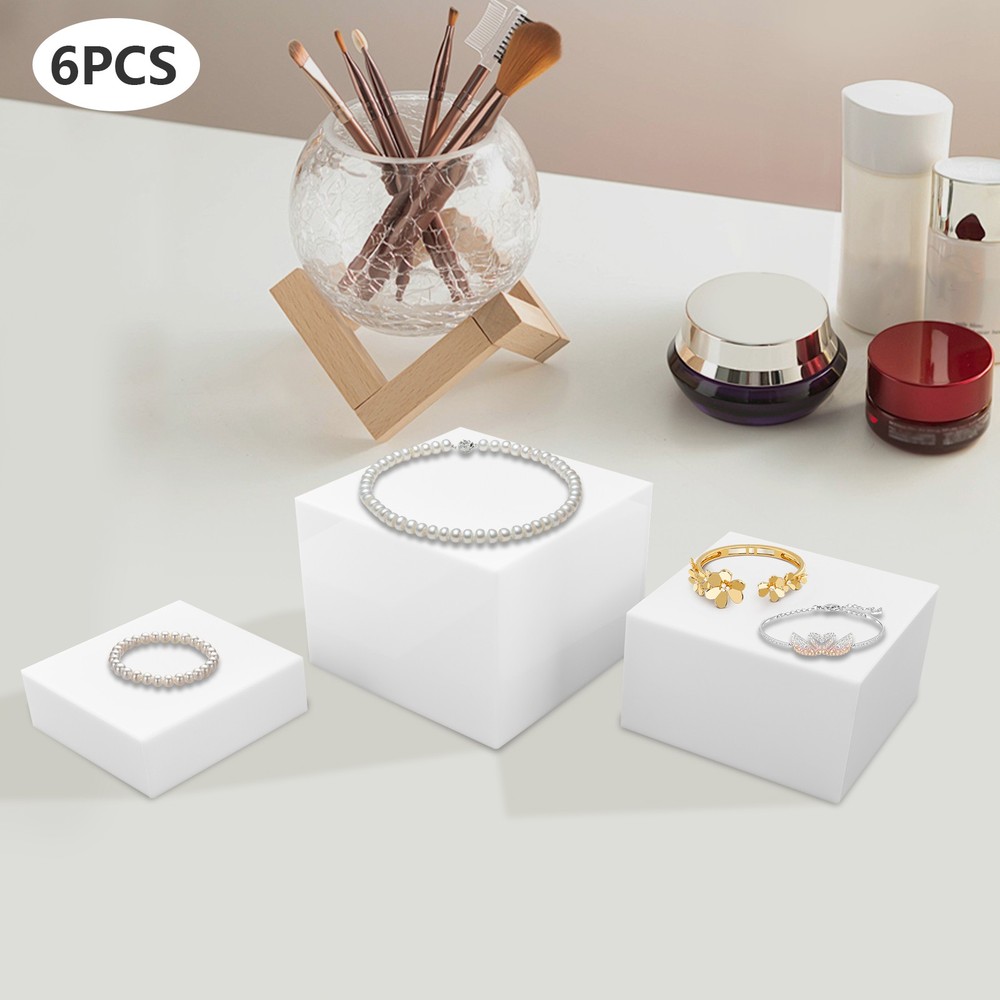 6Pcs White Rectangular Display Stands Pmma Tabletop Stands Three Sizes 11.02Lbs