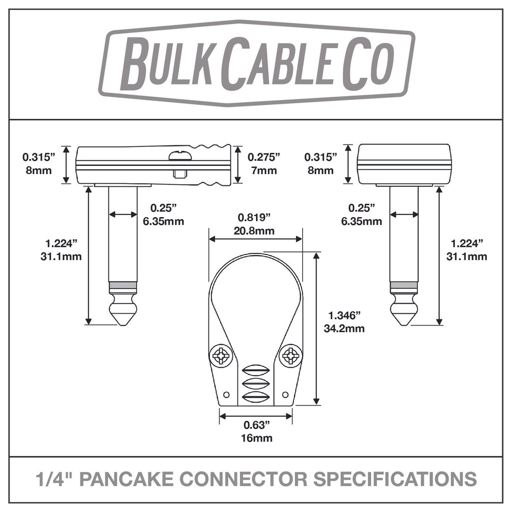 10 Pack - 1/4" Right Angle Pancake Connector Set - Flat Patch Jack - Cable Plug