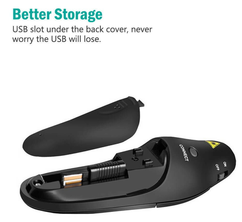 BEBONCOOL 2.4GHz USB Control PPT Wireless Presenter Remote w/ Red Laser Pointer