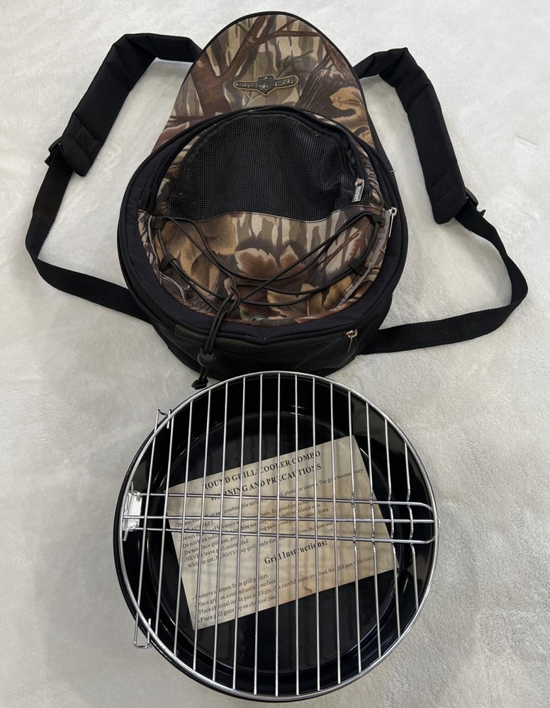 Silver Wolf Camo Camping Backpack With Round Grill/Cooler Combo