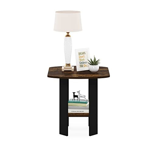 SIMPLE DESIGN Side Table, 2 1-Pack, 2 Tiers, Standard Leg Amber Pine/Black
