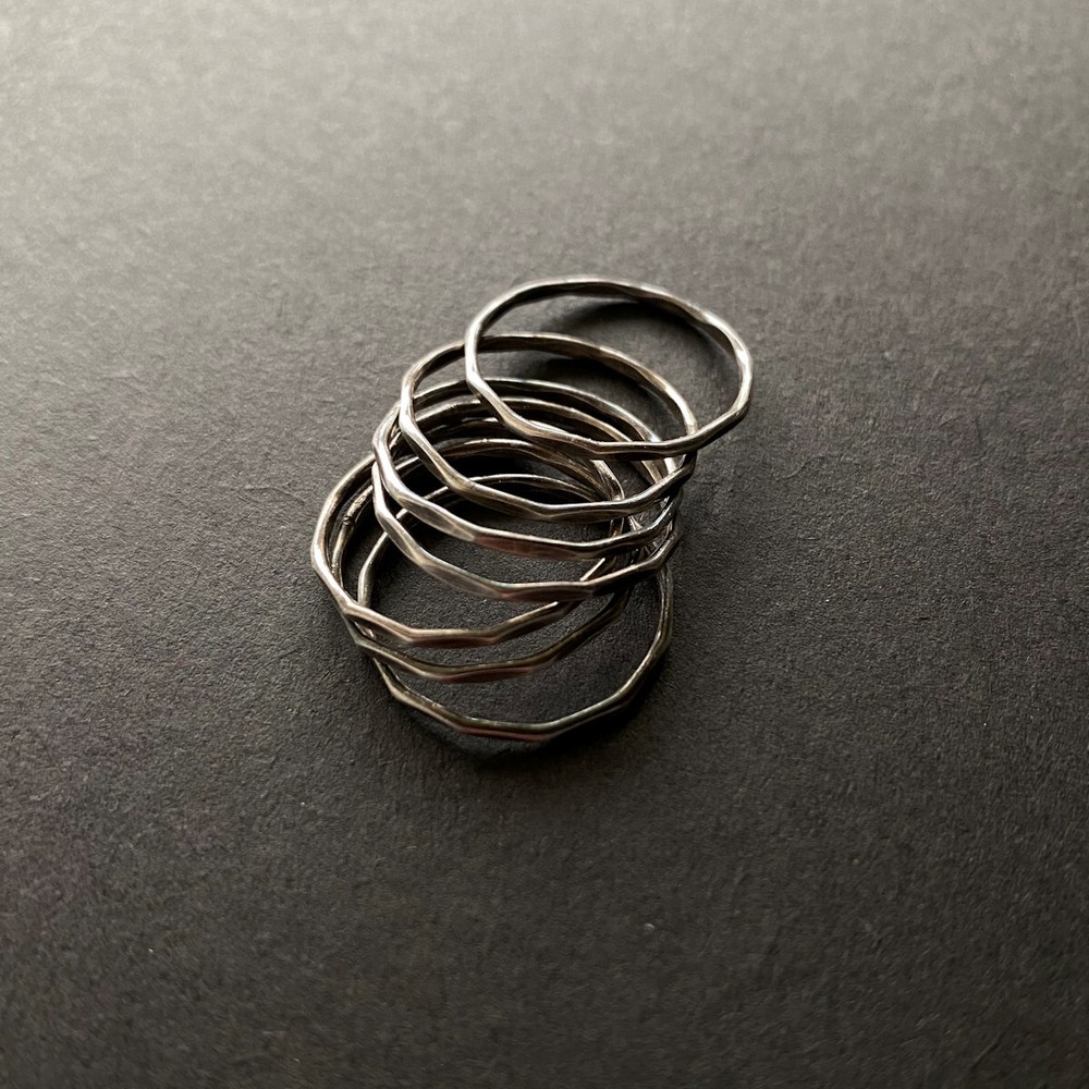 7 Handmade Hammered Sterliving Silver Stacking Rings sz 5.5