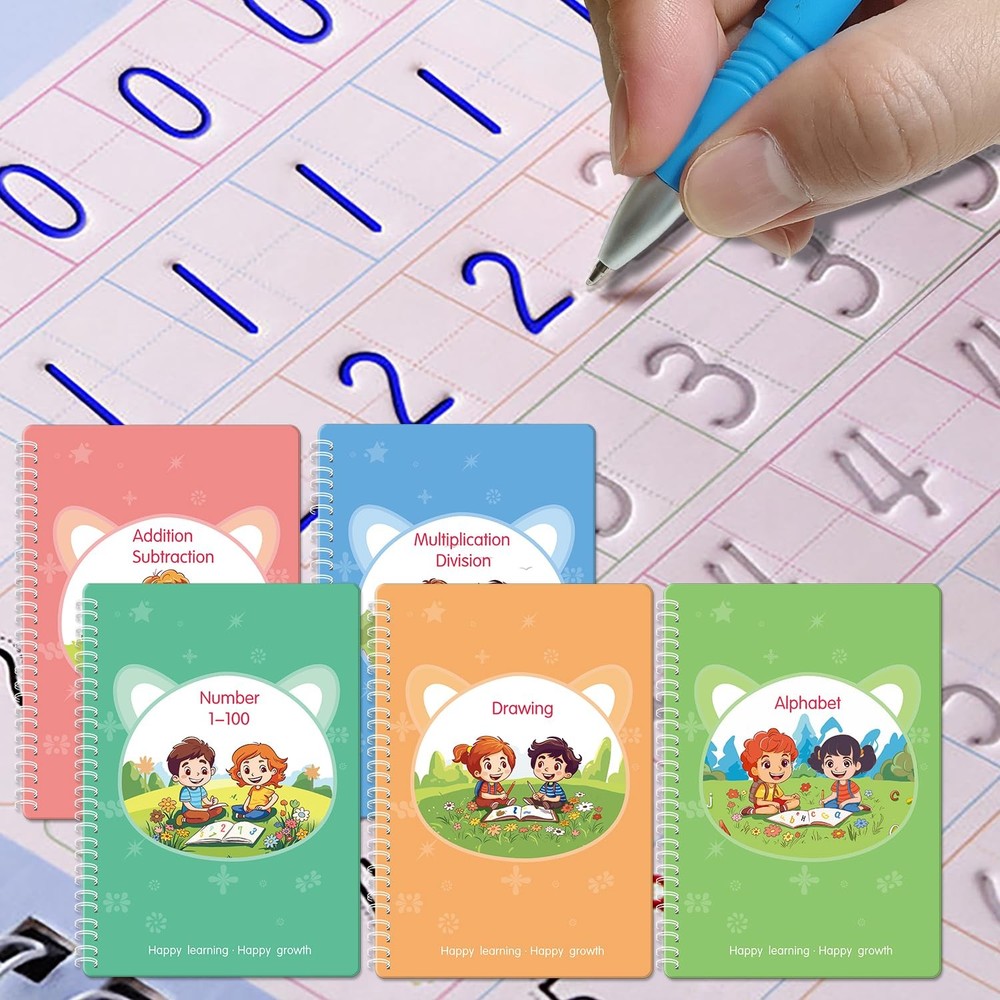 Reusable Grooved Handwriting Workbooks,Magic Copybook,Magic Writing Red