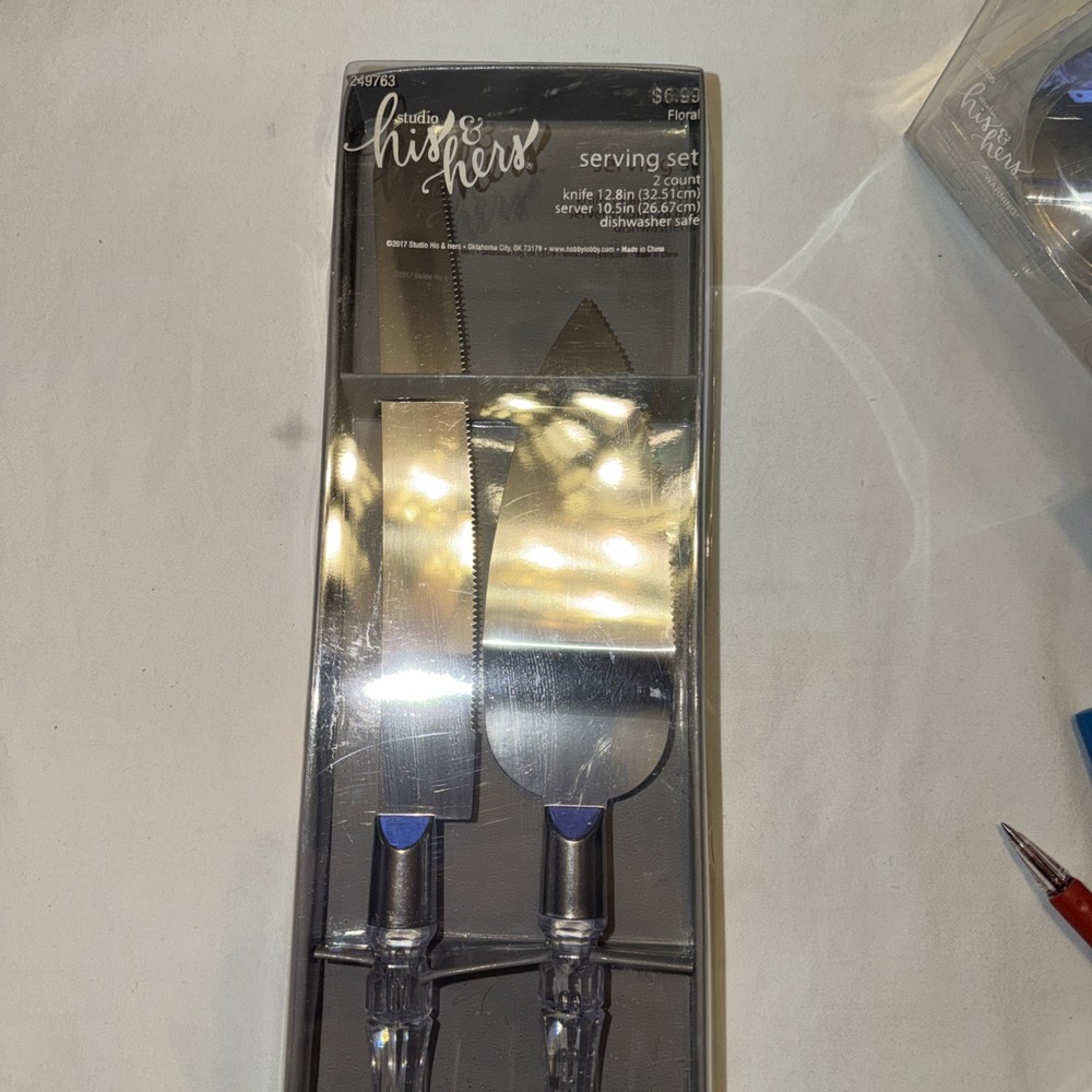 Studio His & Hers Wedding Serving Set Cake Knife & Server New Sealed Dishwasher