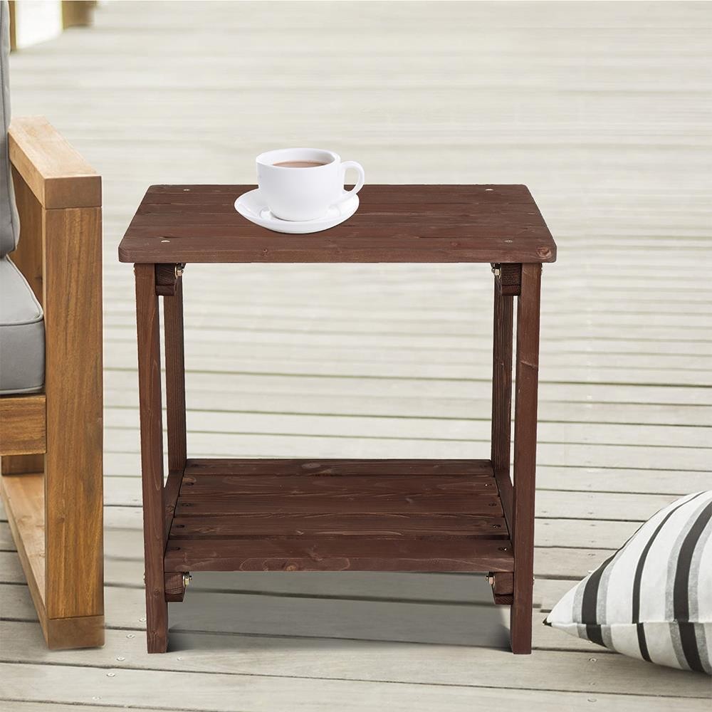 Wooden Side End Table Patio Coffee Bistro Rectangular Table Water-Resistant Yard