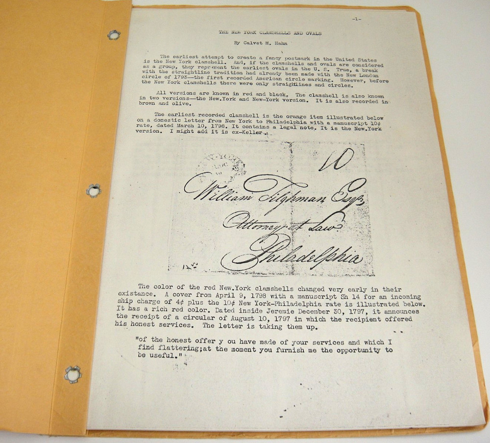 New York Clamshells and Ovals Markings 1851-1855 Unpaid Rate Marks Calvet Hahn