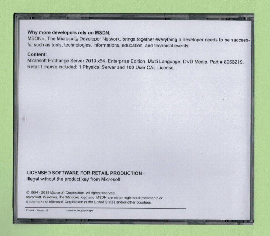 Microsoft Exchange Server 2019 Enterprise w 100 CALs. Important Read Description