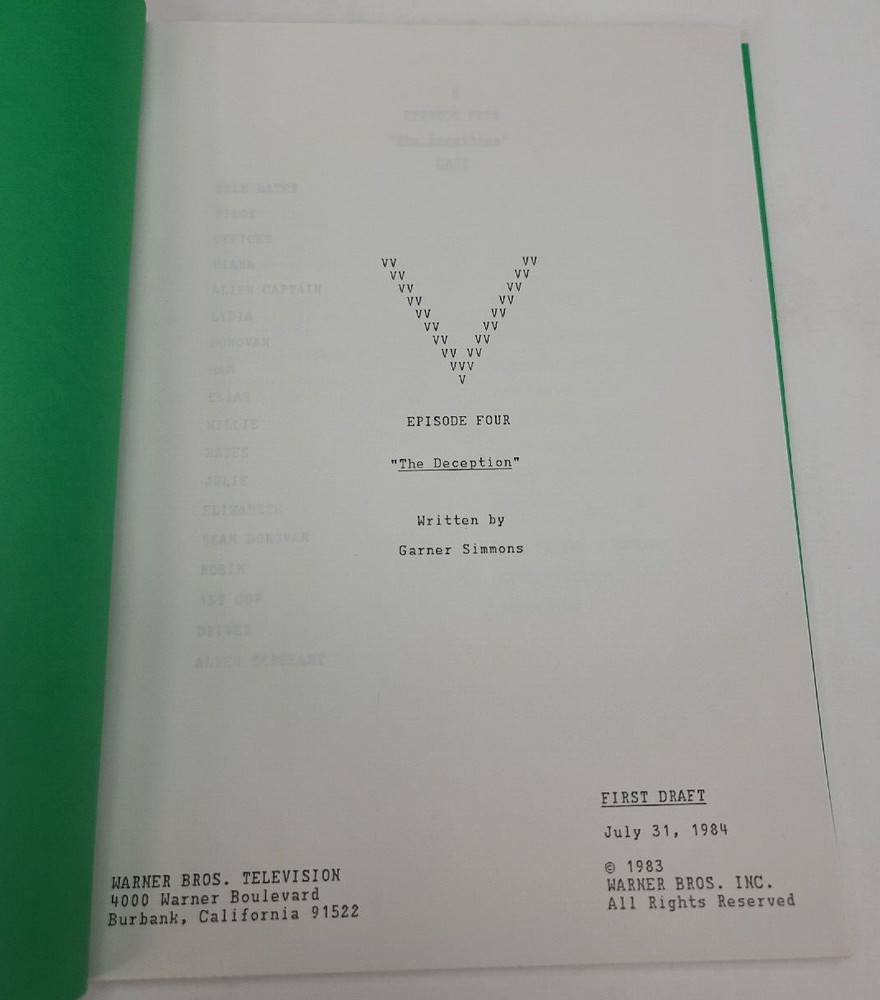 V / Garner Simmons 1984 TV Script, Robert Englund & Nicky Katt "The Deception"