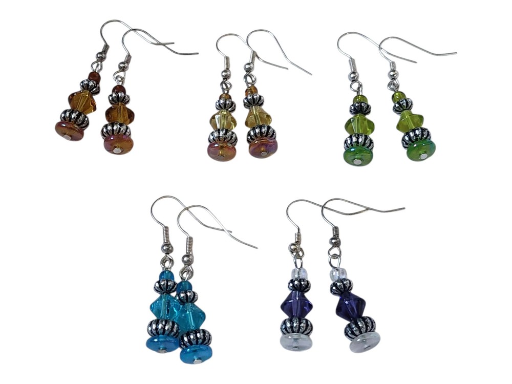 Beaded Earrings, Rainbow Acrylic Drops