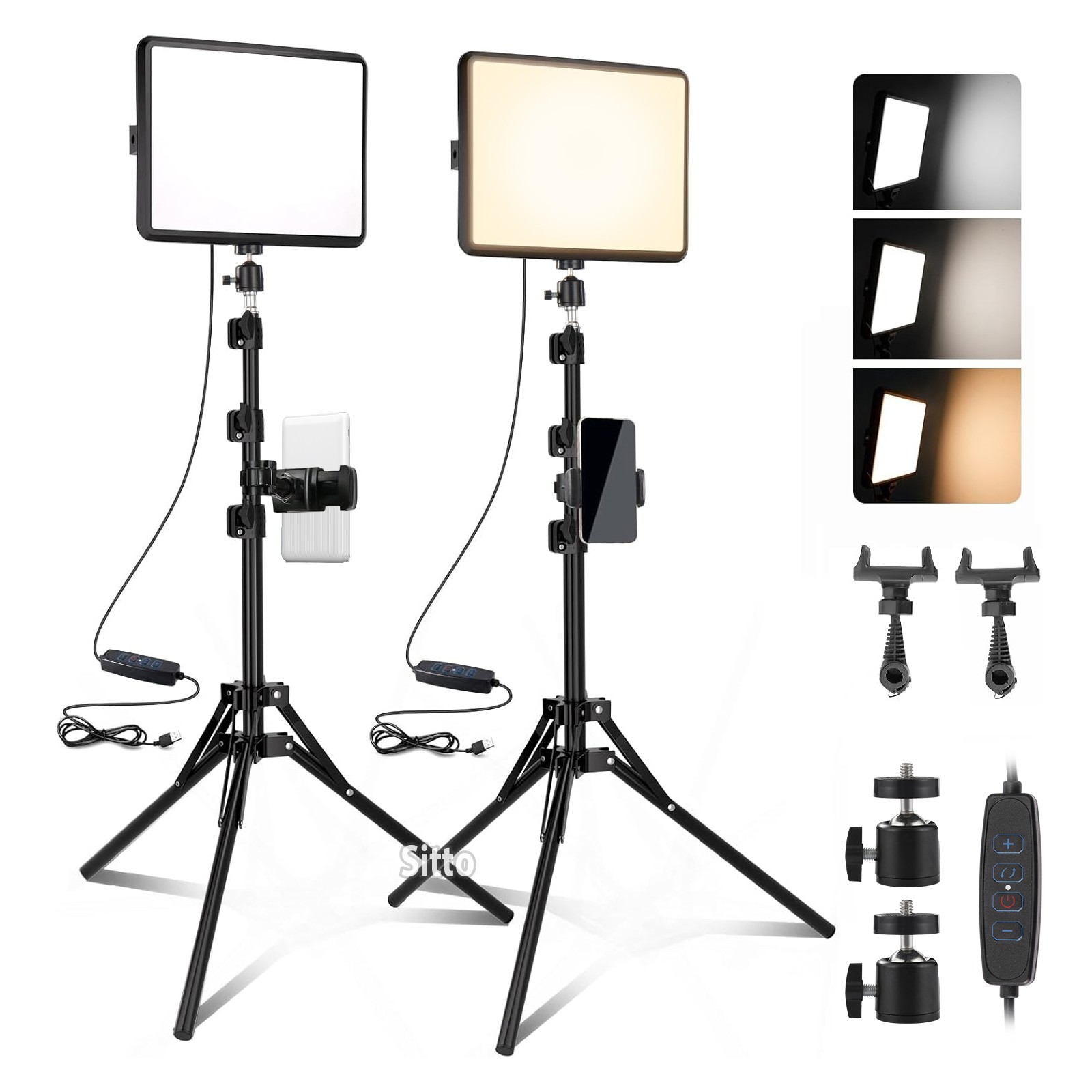 2x LED Video Light Kit Studio Dimmable Photo Tripod Photography Lighting Kit