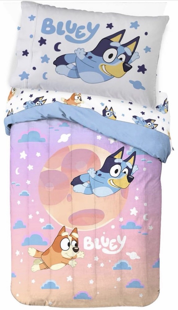 Bluey & Bingo 4-Piece Super Soft Toddler Bed Set - Microfiber Comforter & Sheets