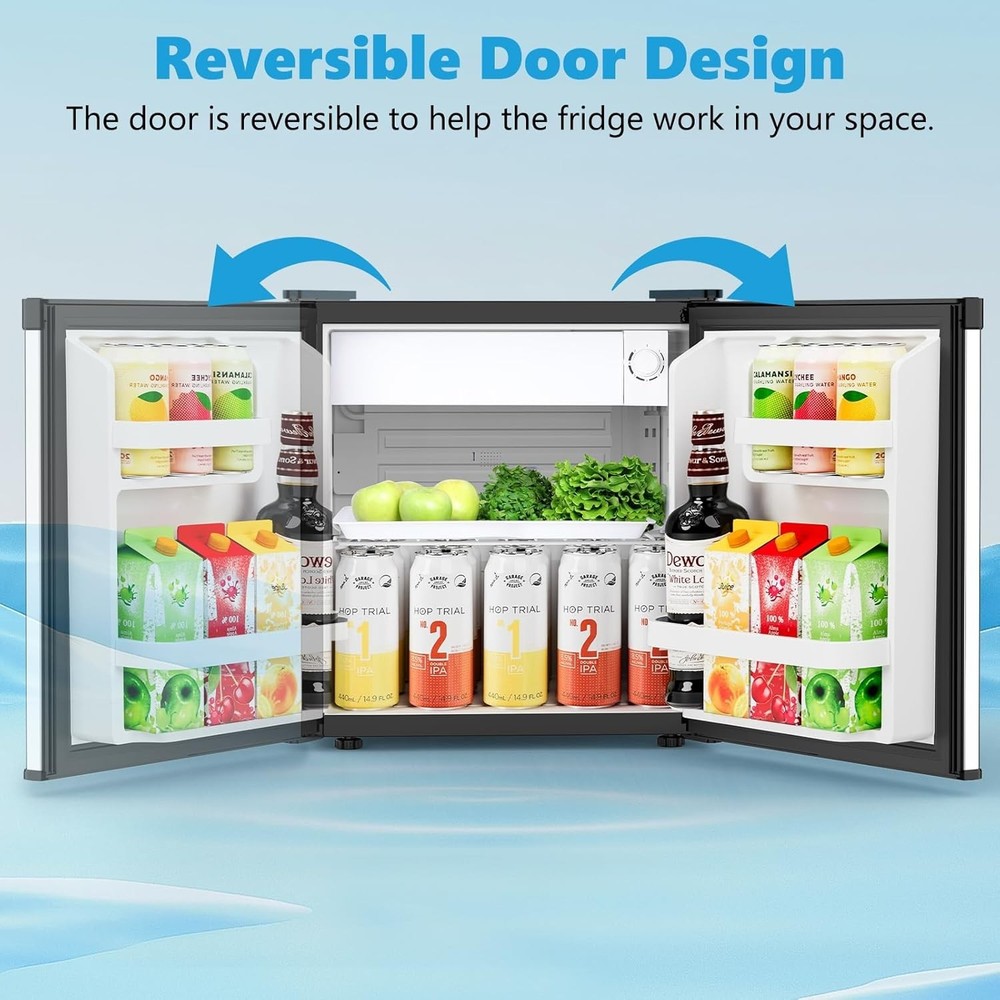 1.7 Cu.ft Mini Fridge with Freezer, Compact Refrigerator, Single Reversible D...