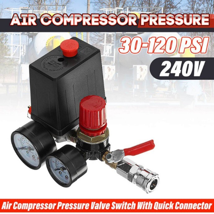 120PSI Air Compressor Pressure Switch Control Valve Manifold Regulator Gauges