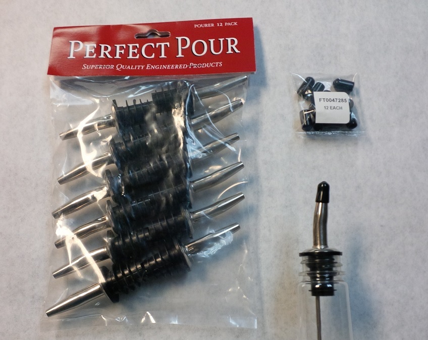 12 Metal POUR SPOUTS & DUST CAPS Chrome Liquor Bottle Flair Pourers 285-50