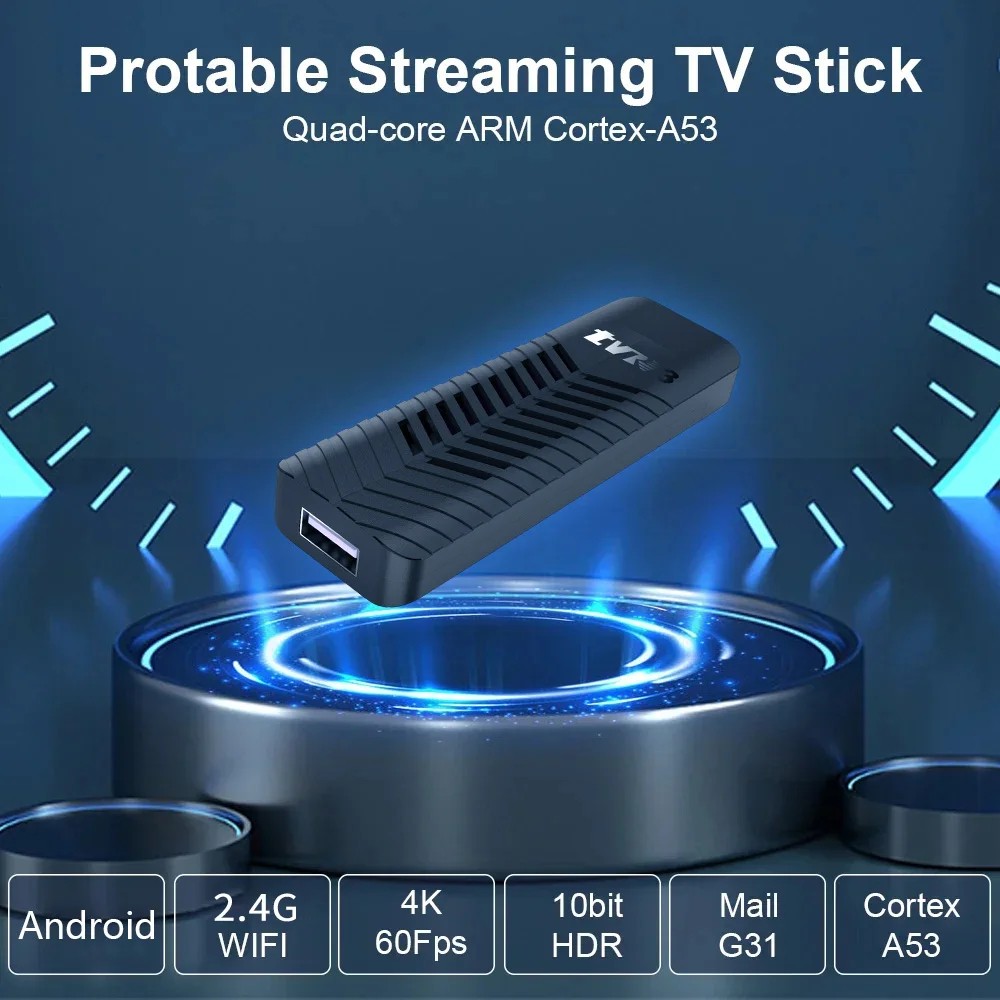 4K Mini TV Stick Android - Cortex A53, Wifi 2.4G, HDR10, Remote Control