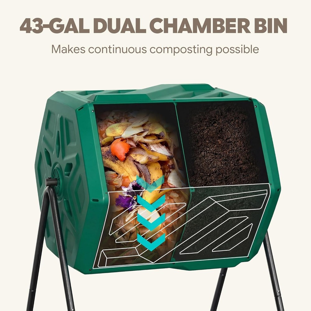 43 Gallon Compost Bin W/ Gloves Fast Assembly & Easy Setup Outdoor Compost