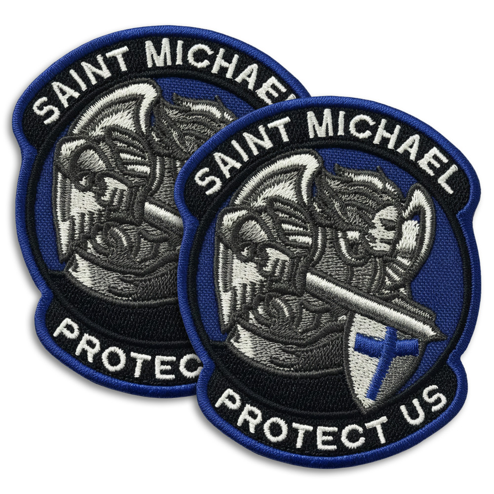 2Pcs Saint Michael Patch, Embroidered Hook & Loop Morale Military St Michael